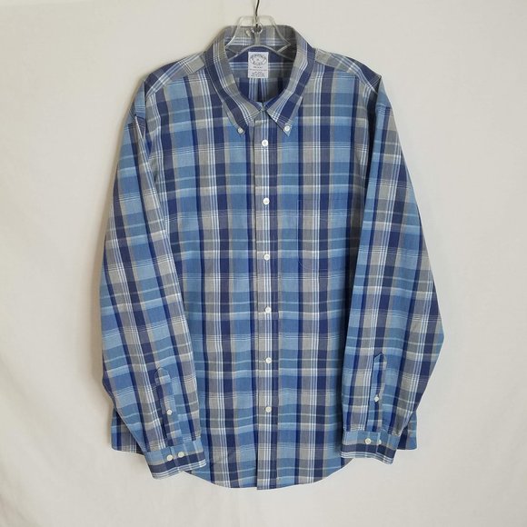 Brooks Brothers REGENT Plaid Button Front Long Sleeve Shirt Mens XL - Picture 1 of 6